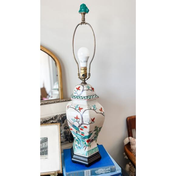 Famille Rose-Inspired Ginger Jar Lamp with Pleated Shade - Picture 6 of 7